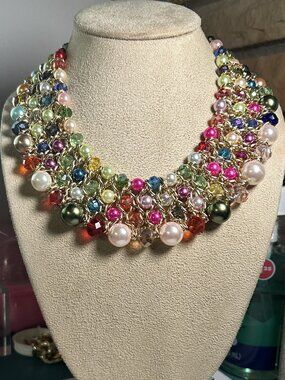 Eye Candy Los Angeles Multicolor Beaded Faux Pearl Chain Collar Statement Neckla